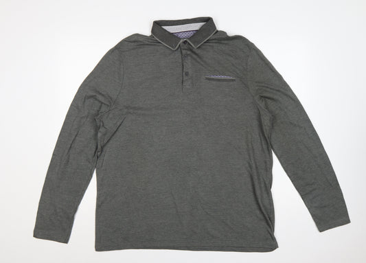 Burton Menswear London Men’s Grey XL Long Sleeve Button-Down Polo Shirt