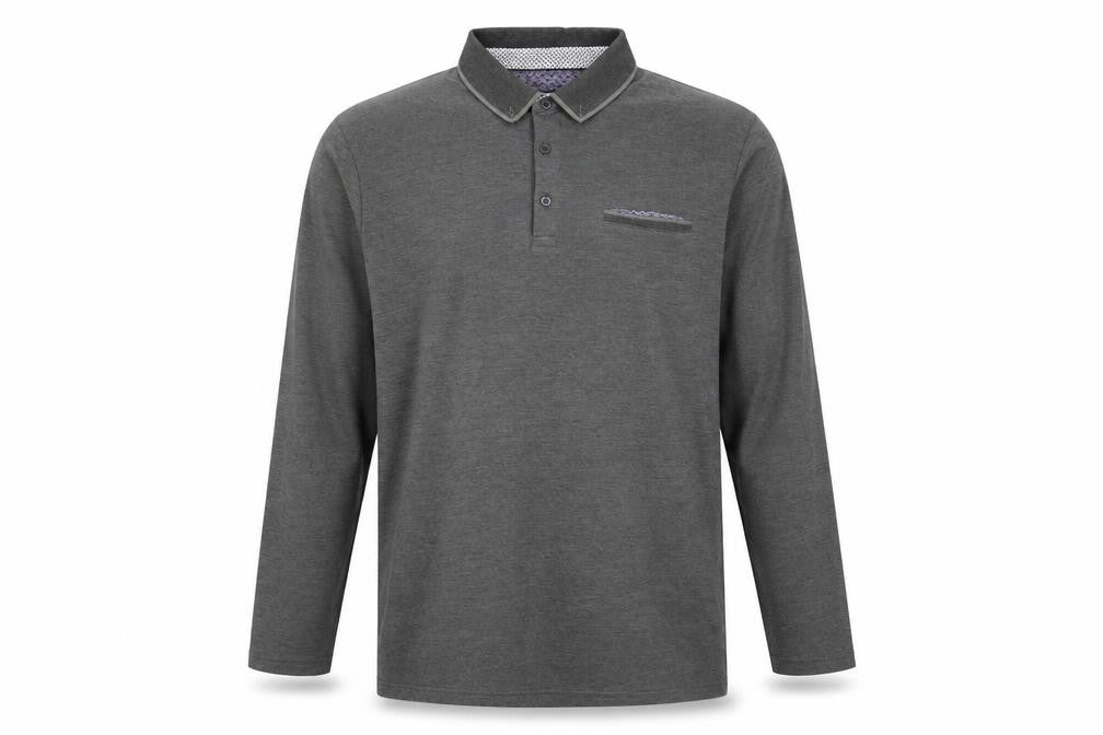 Burton Menswear London Men’s Grey XL Long Sleeve Button-Down Polo Shirt