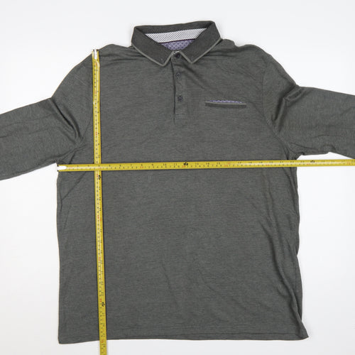 Burton Menswear London Men’s Grey XL Long Sleeve Button-Down Polo Shirt