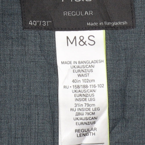 Marks and Spencer Men Blue 40 Regular Fit Formal Trousers 40W 31L