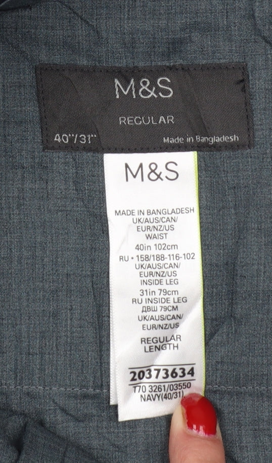 Marks and Spencer Men Blue 40 Regular Fit Formal Trousers 40W 31L