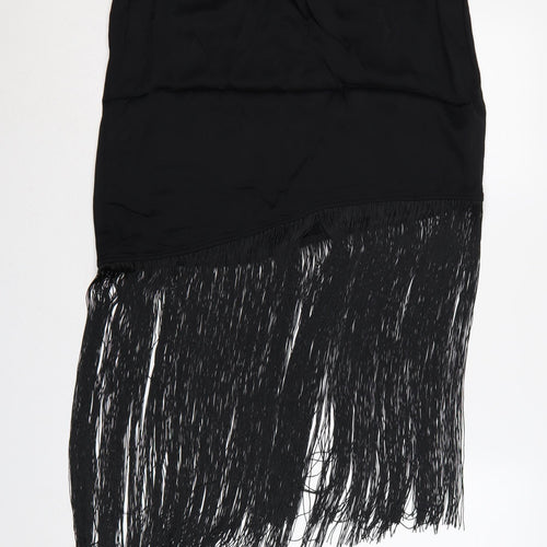 M&S Women Black UK 14 Regular Asymmetric Fringe Wrap Skirt