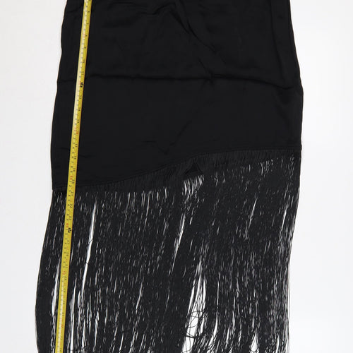 M&S Women Black UK 14 Regular Asymmetric Fringe Wrap Skirt