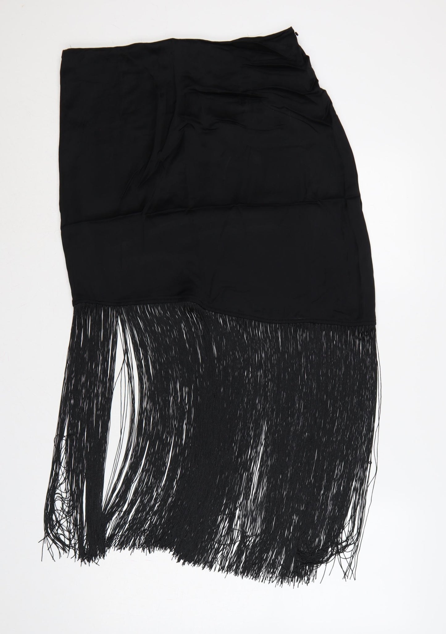 M&S Women Black UK 14 Regular Asymmetric Fringe Wrap Skirt