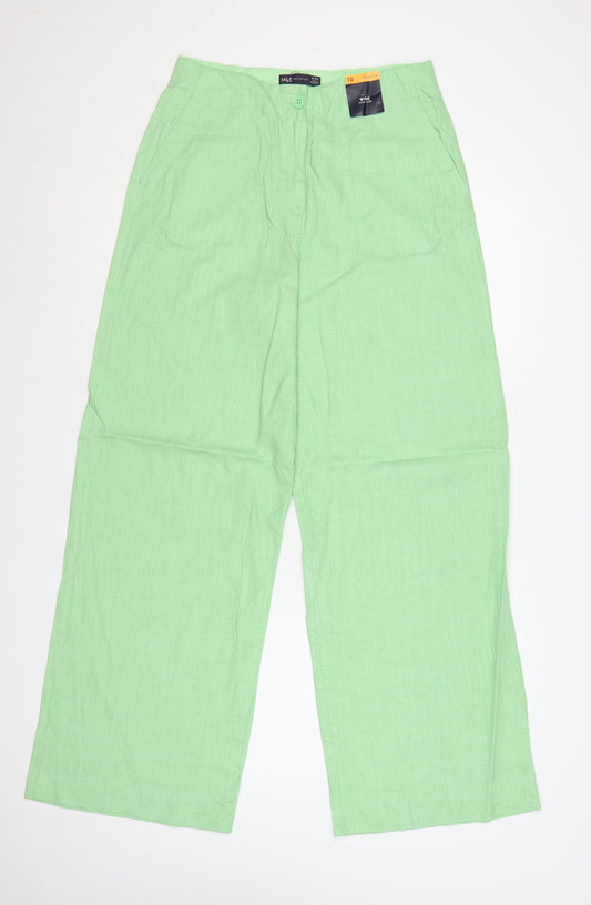 Marks & Spencer Women’s Green UK 10 Regular Linen Wide-Leg Trousers