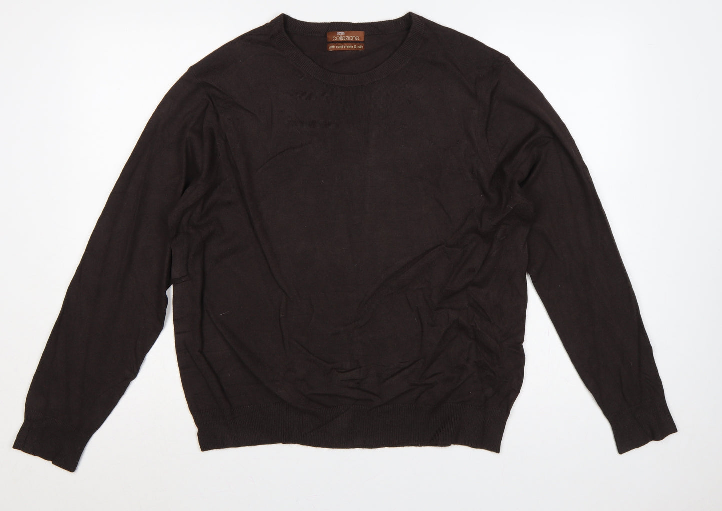 Marks and Spencer Men Brown L Cashmere Silk Crew Neck Pullover Jumper