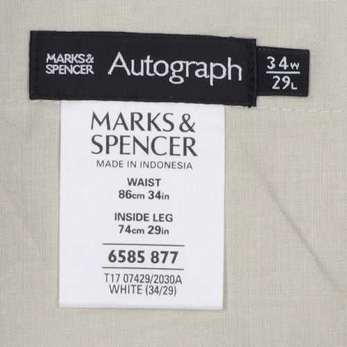 M&S Autograph Men’s White Cotton Chino Trousers W34 L29 Straight