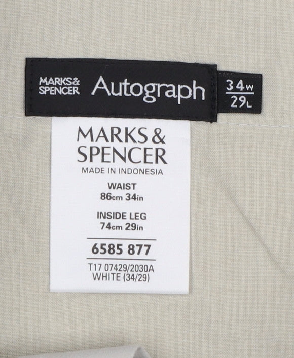 M&S Autograph Men’s White Cotton Chino Trousers W34 L29 Straight