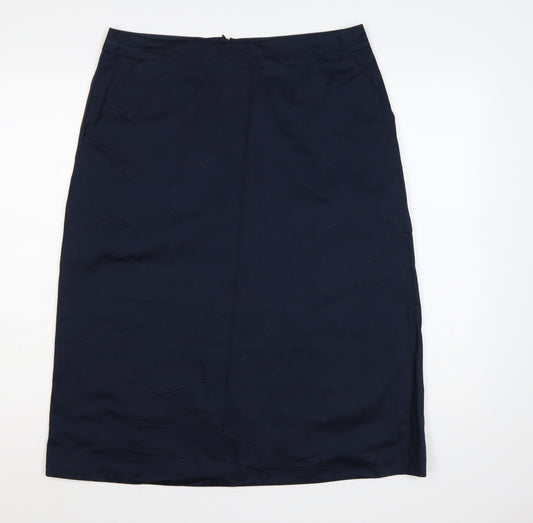 White Stuff Women’s Navy UK 12 Cotton Knee Length Pencil Skirt Lined