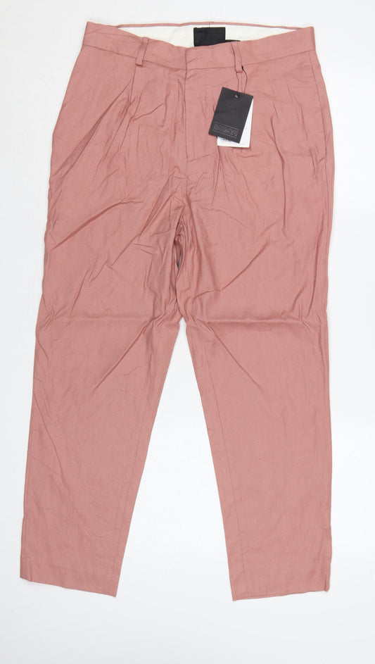 ASOS Women’s Pink UK 12 Linen Blend Pleated Tapered Trousers