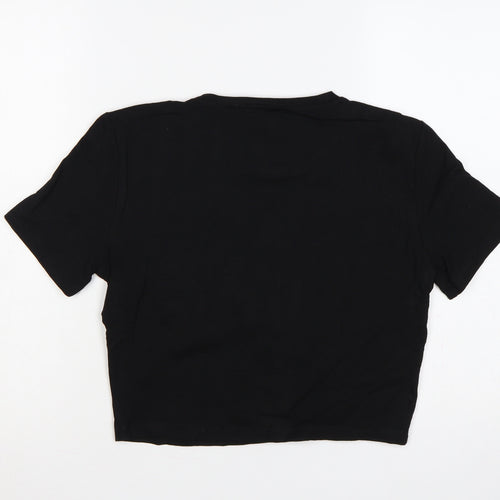 Zara Women Black UK 14 Cropped Stretch Jersey T-Shirt
