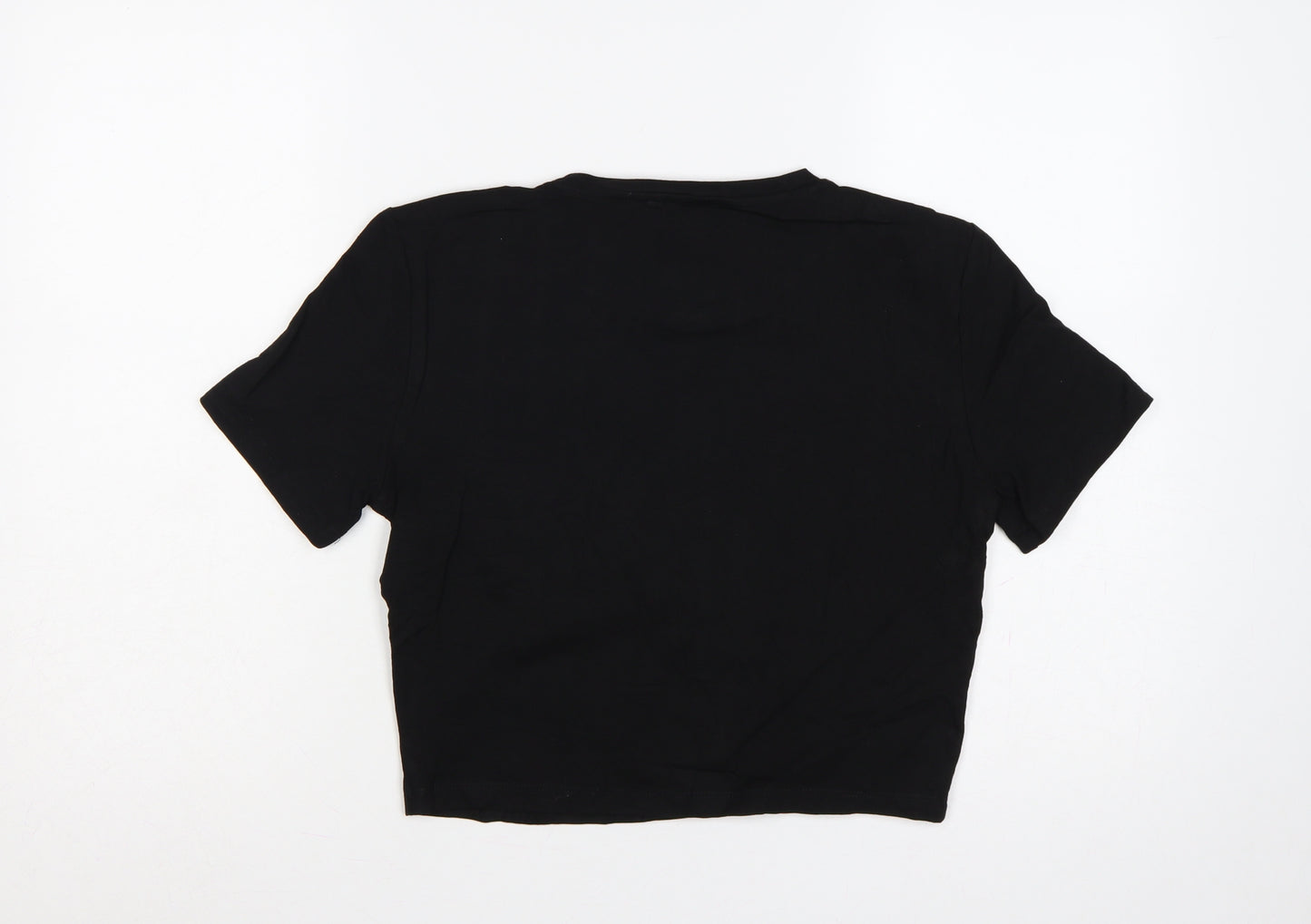 Zara Women Black UK 14 Cropped Stretch Jersey T-Shirt