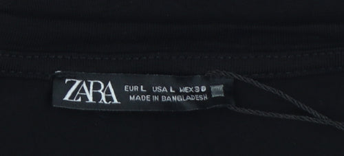 Zara Women Black UK 14 Cropped Stretch Jersey T-Shirt
