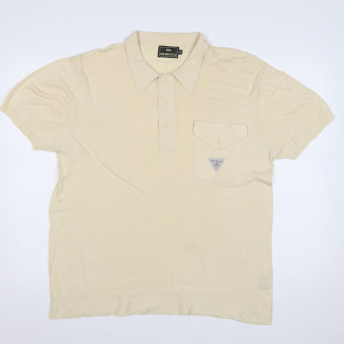 Sharpeye Men's Ivory Cotton Knit Polo Shirt XL Pocket Short Sleeve