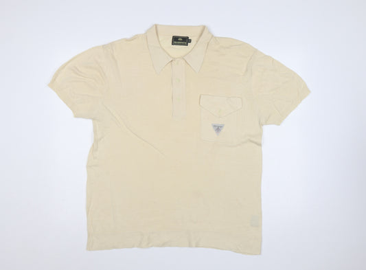Sharpeye Men's Ivory Cotton Knit Polo Shirt XL Pocket Short Sleeve