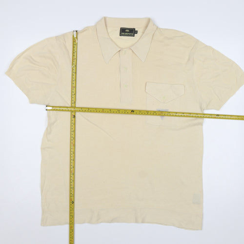 Sharpeye Men's Ivory Cotton Knit Polo Shirt XL Pocket Short Sleeve