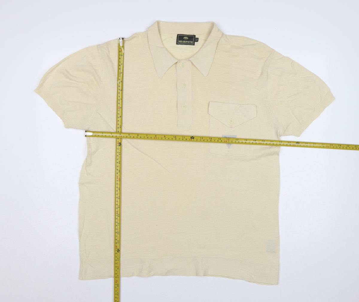 Sharpeye Men's Ivory Cotton Knit Polo Shirt XL Pocket Short Sleeve