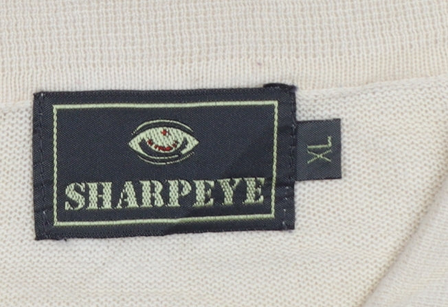 Sharpeye Men's Ivory Cotton Knit Polo Shirt XL Pocket Short Sleeve