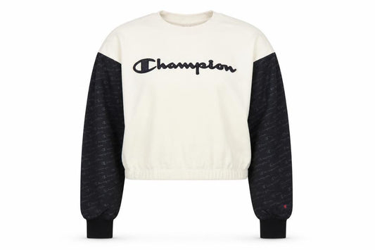 Front view of Champion Women’s Ivory & Black Small Logo Colourblock Sweatshirt