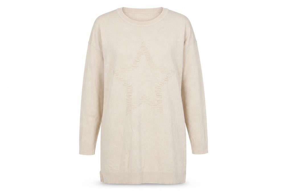 Amara Reya Women’s Beige Star Knit Tunic Jumper S-M