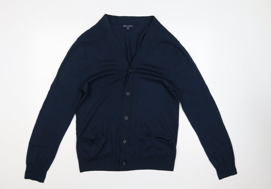 Gap Mens Blue Merino Wool L V-Neck Button Cardigan Pockets