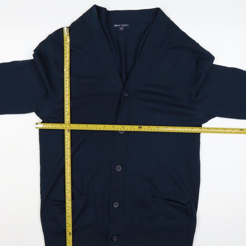 Gap Mens Blue Merino Wool L V-Neck Button Cardigan Pockets