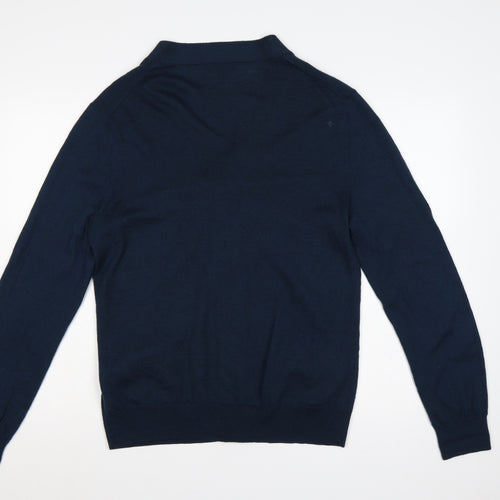 Gap Mens Blue Merino Wool L V-Neck Button Cardigan Pockets