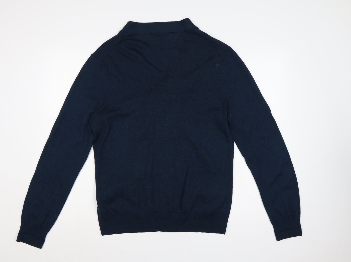 Gap Mens Blue Merino Wool L V-Neck Button Cardigan Pockets