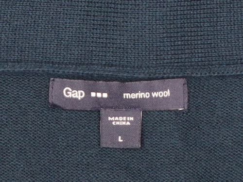 Gap Mens Blue Merino Wool L V-Neck Button Cardigan Pockets