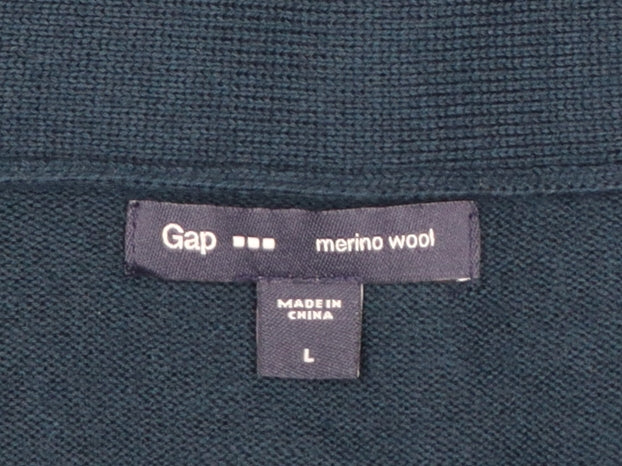 Gap Mens Blue Merino Wool L V-Neck Button Cardigan Pockets