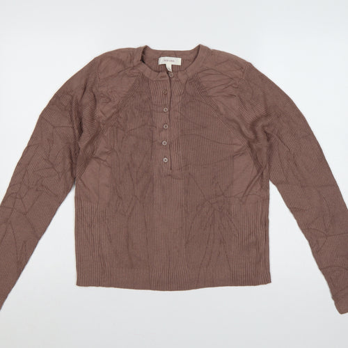 Per Una Women Brown Size 14 Rib Knit Henley Button Jumper