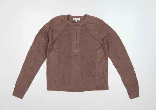 Per Una Women Brown Size 14 Rib Knit Henley Button Jumper