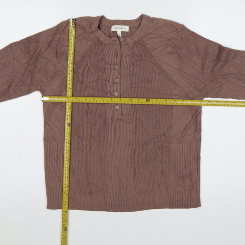 Per Una Women Brown Size 14 Rib Knit Henley Button Jumper