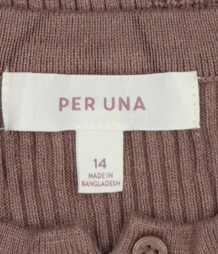 Per Una Women Brown Size 14 Rib Knit Henley Button Jumper