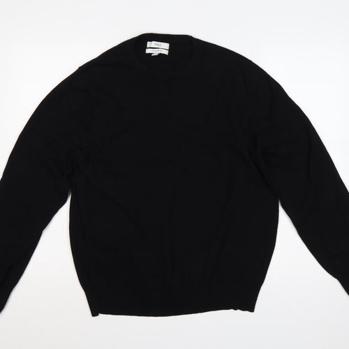 Marks and Spencer Men Black L Regular Pure Cotton Crew Neck Pullover Jumper