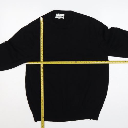 Marks and Spencer Men Black L Regular Pure Cotton Crew Neck Pullover Jumper
