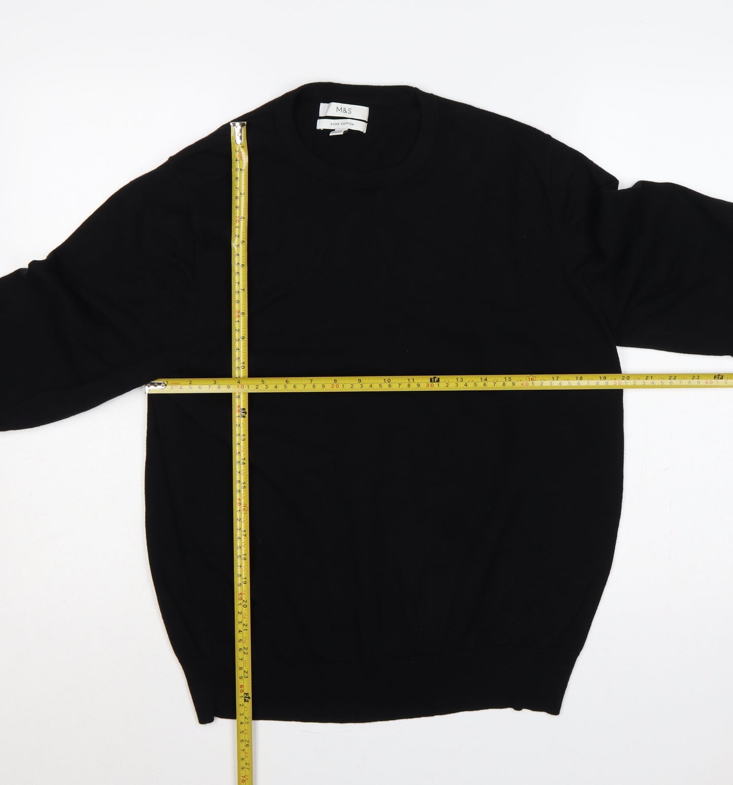 Marks and Spencer Men Black L Regular Pure Cotton Crew Neck Pullover Jumper