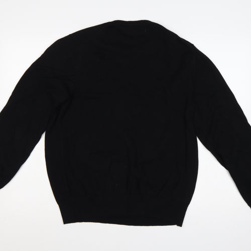 Marks and Spencer Men Black L Regular Pure Cotton Crew Neck Pullover Jumper