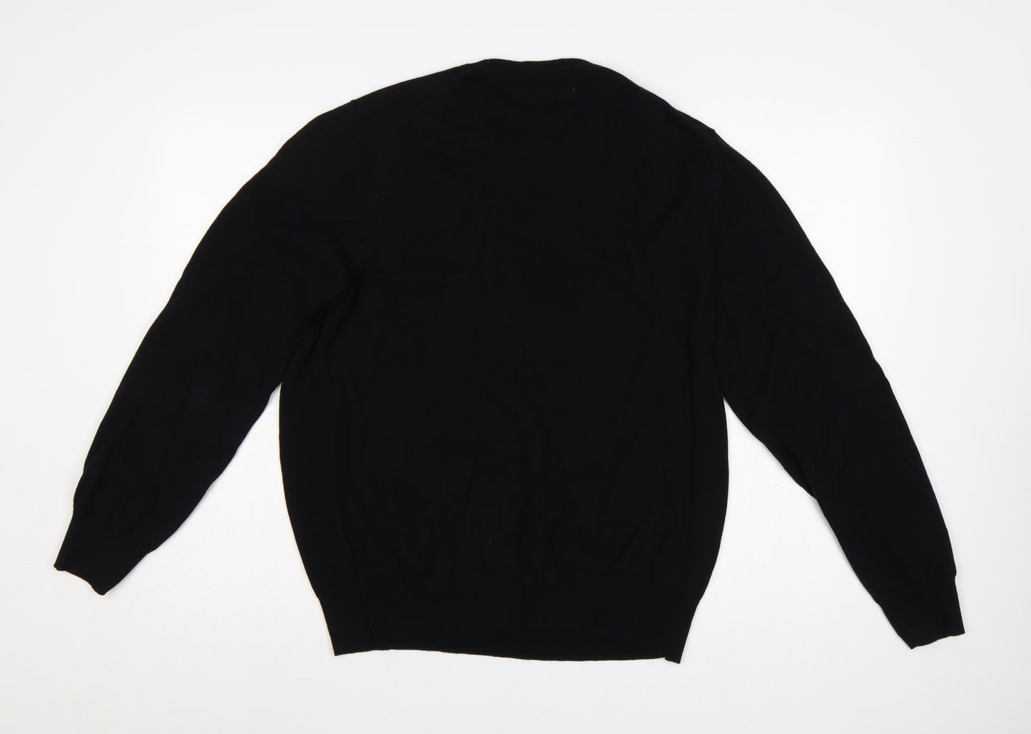 Marks and Spencer Men Black L Regular Pure Cotton Crew Neck Pullover Jumper