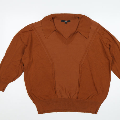 Next Women Brown XL UK 22 Collared V-Neck Lightweight Knit Jumper