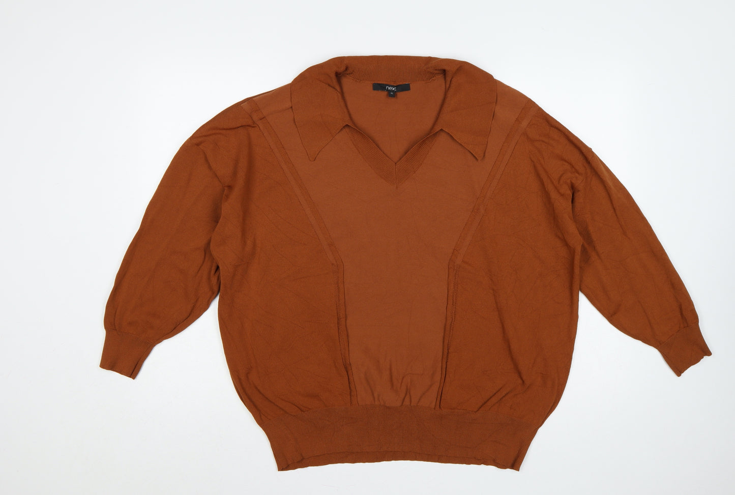 Next Women Brown XL UK 22 Collared V-Neck Lightweight Knit Jumper
