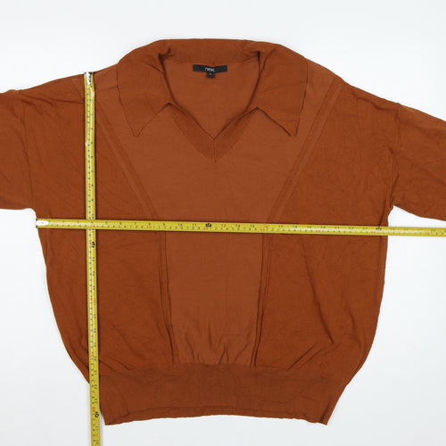 Next Women Brown XL UK 22 Collared V-Neck Lightweight Knit Jumper