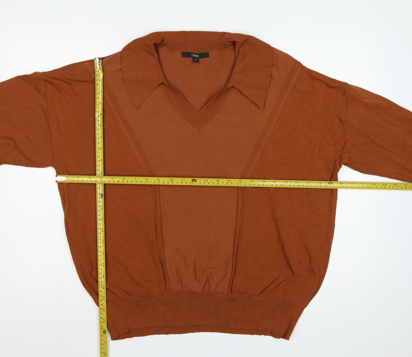 Next Women Brown XL UK 22 Collared V-Neck Lightweight Knit Jumper