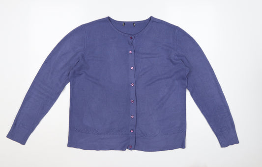 Debenhams Women Blue Size 16 Button Front Knit Cardigan