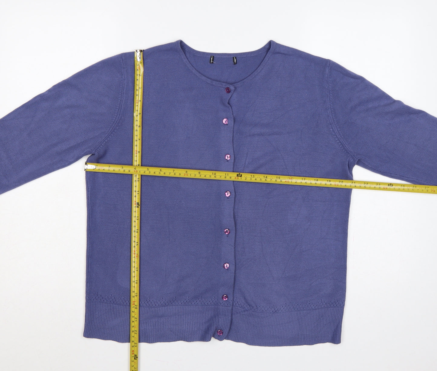 Debenhams Women Blue Size 16 Button Front Knit Cardigan