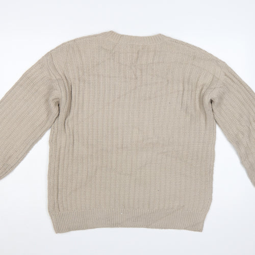 Marks and Spencer Women Beige M V-Neck Rib Knit Pullover Jumper