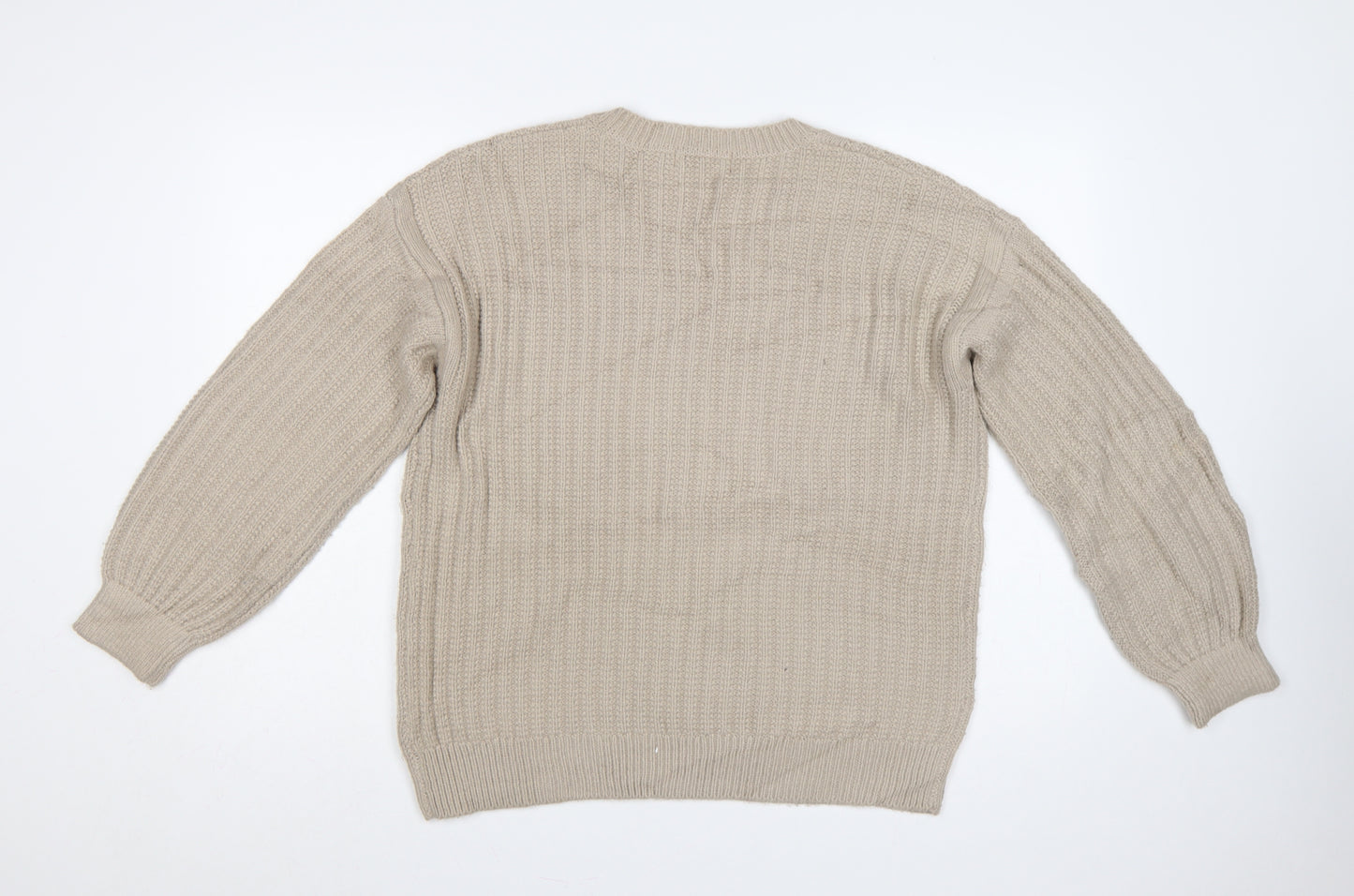 Marks and Spencer Women Beige M V-Neck Rib Knit Pullover Jumper
