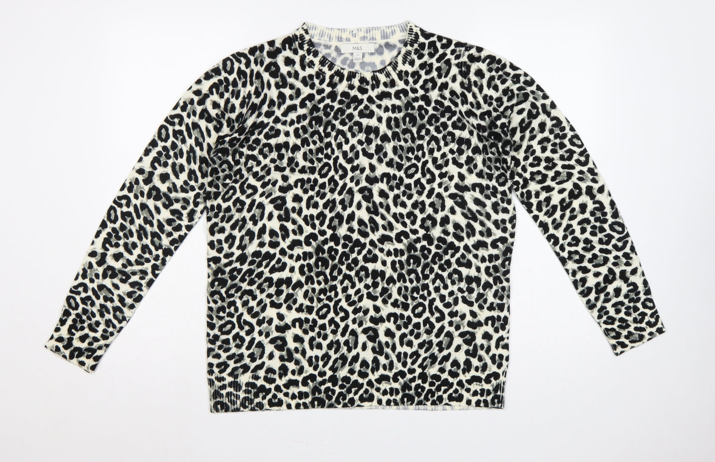 Marks & Spencer Women's Black Leopard Print Pullover Jumper UK 10