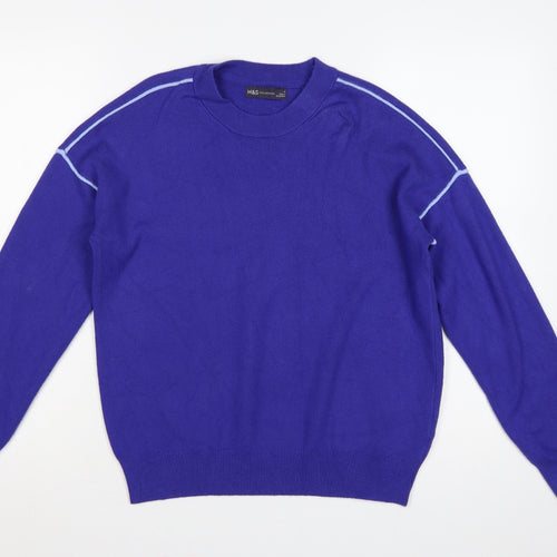 M&S Women Purple M Crew Neck Knit Pullover Jumper Contrast Trim