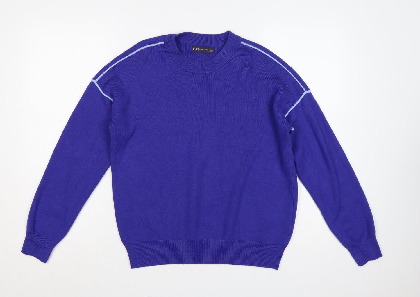 M&S Women Purple M Crew Neck Knit Pullover Jumper Contrast Trim